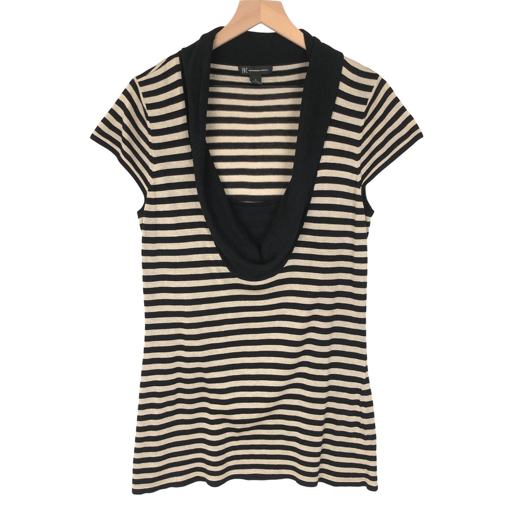 INC International Concepts Silk Cotton Cowl Top Sz XL Black Stripe Cap‎ Sleeve